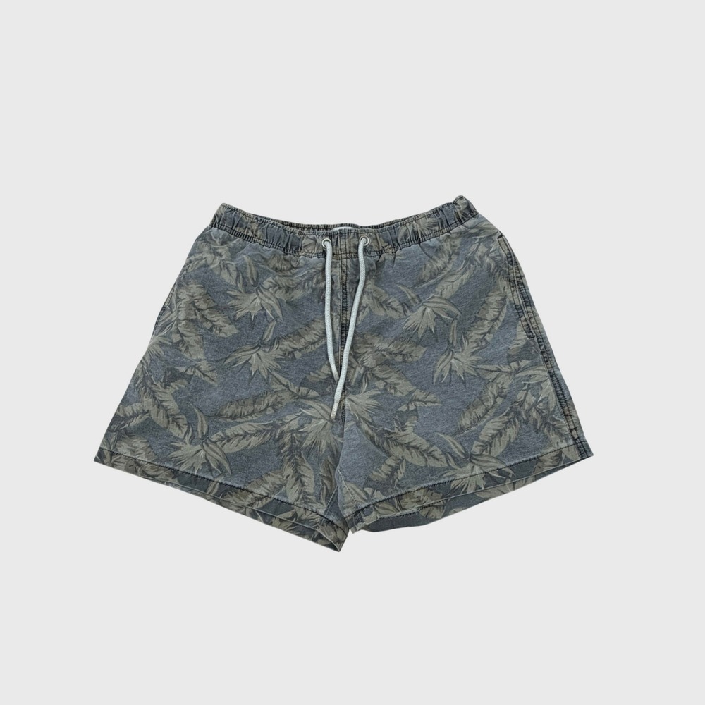 Zara Swim Shorts Mens M Gray Tropical Palm Leaf Print Mesh Lined Drawstring